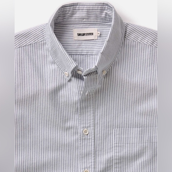 Taylor Stitch Men's White and Gray Striped Shirt Medium - Picture 7 of 10